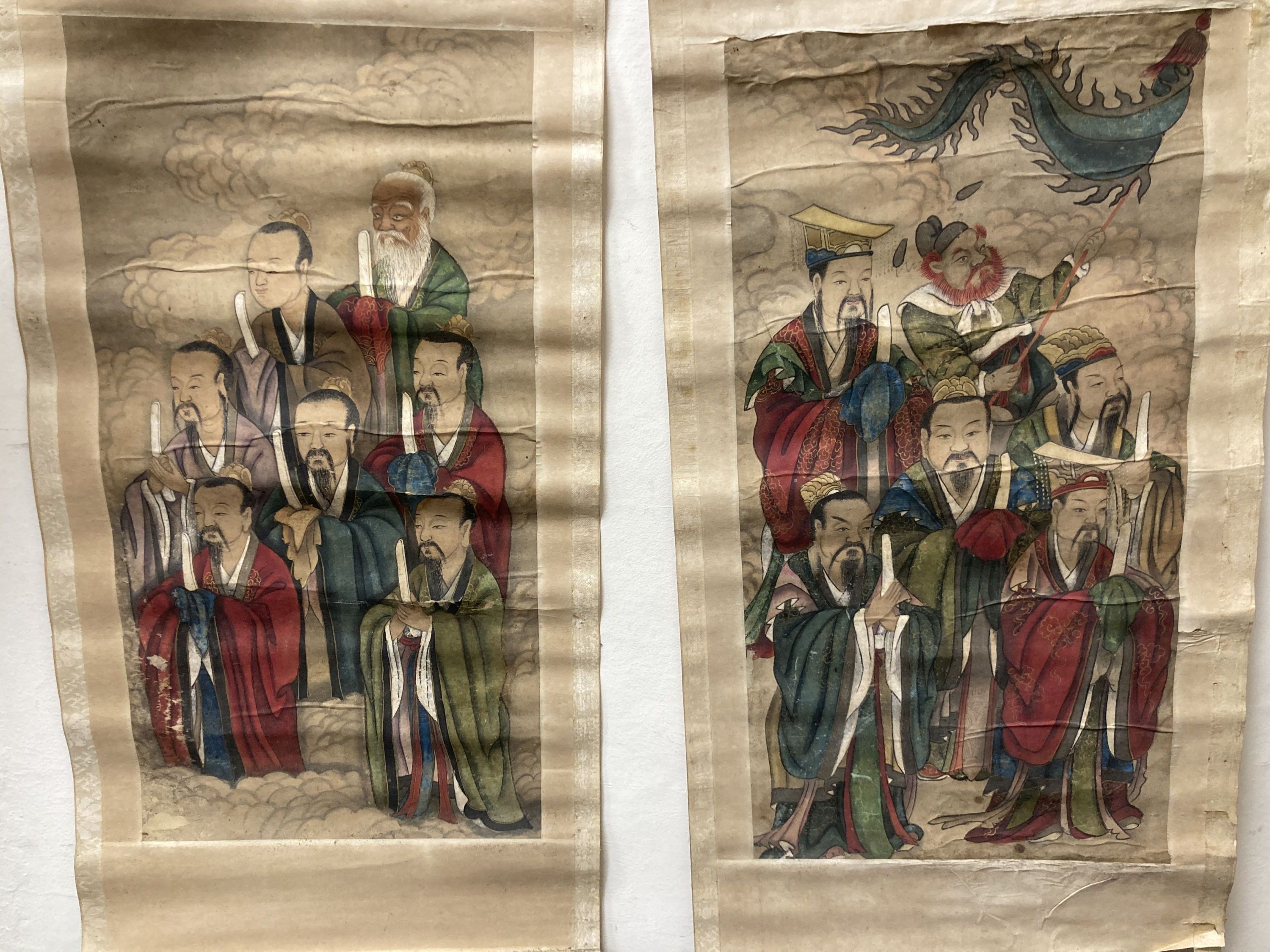 A set of ten Chinese scroll paintings on paper of immortals, early 20th century,